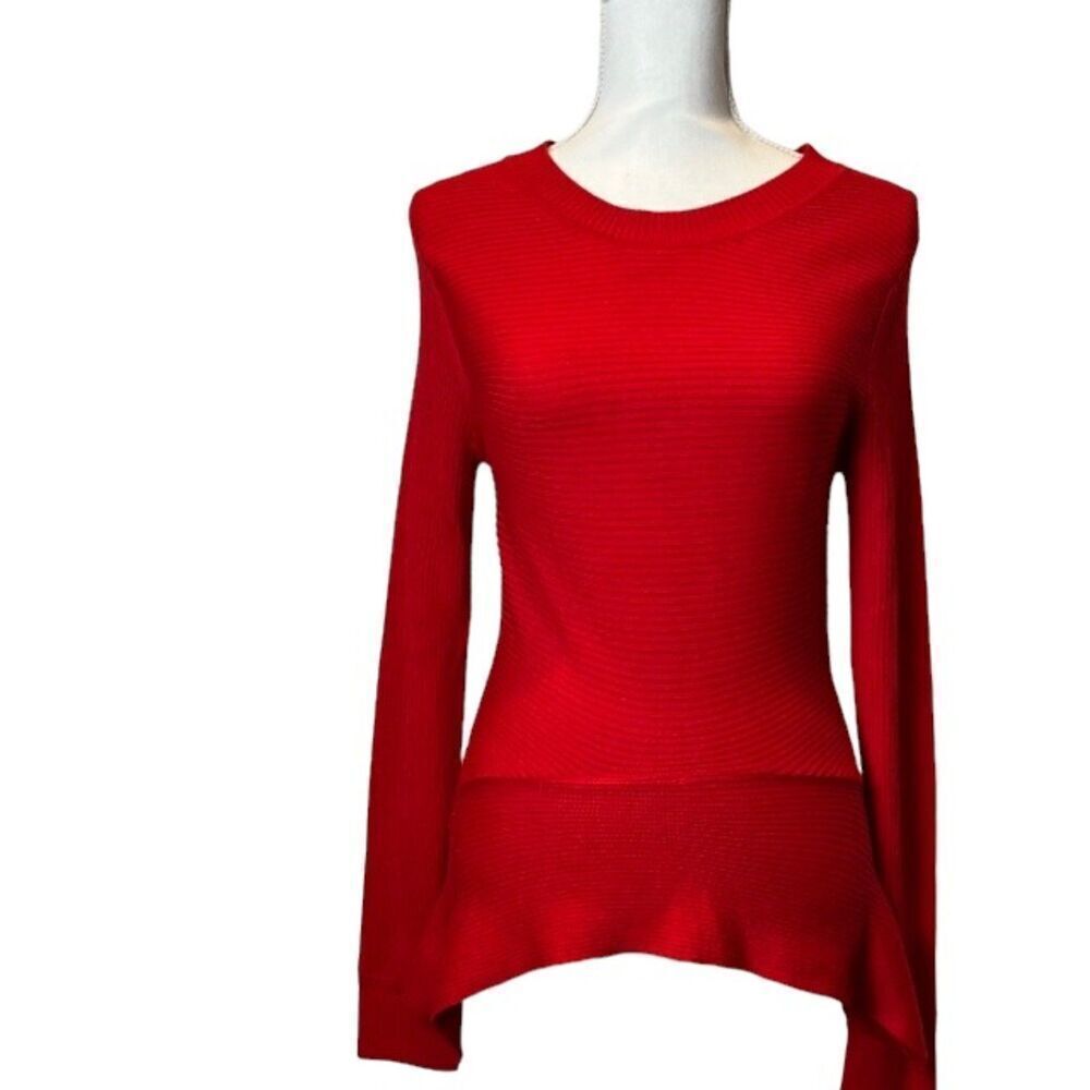 TOME Silk & Merino Wool‎ Blend Red Peplum Sweater Ribbed Knit Size Medium